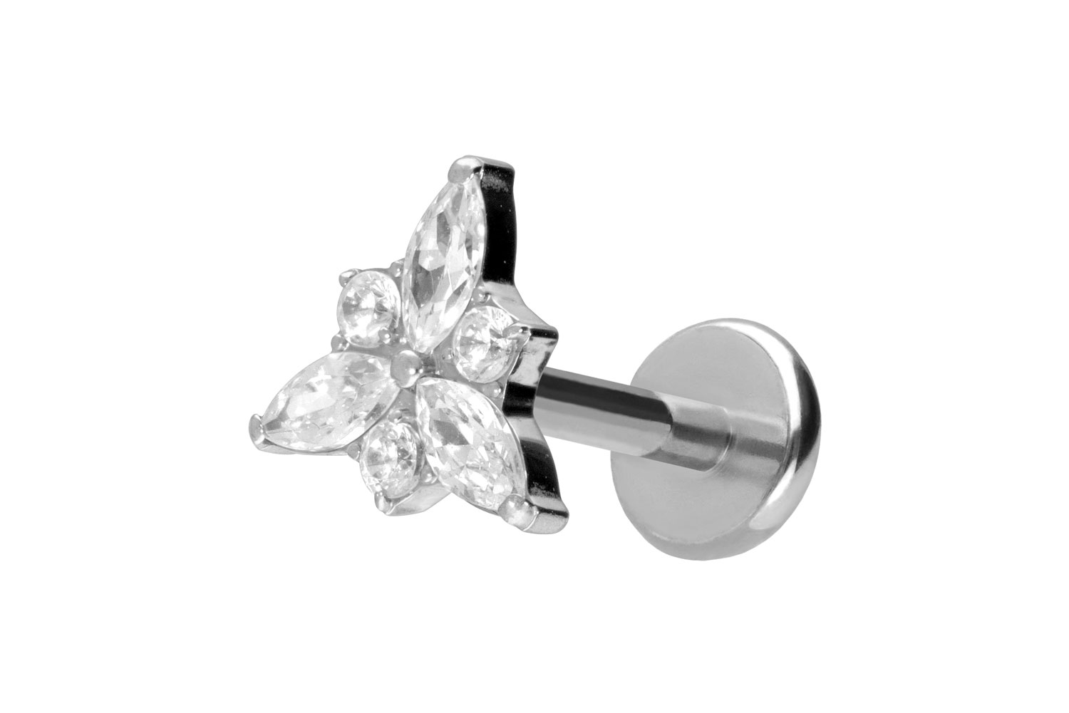 Titan Labret Piercing mit Push Fit KRISTALLBLÜTE